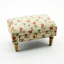 Rectangular Cream and Pink Rose Footstool with Drawer