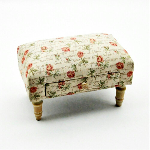 Rectangular Cream and Pink Rose Footstool with Drawer