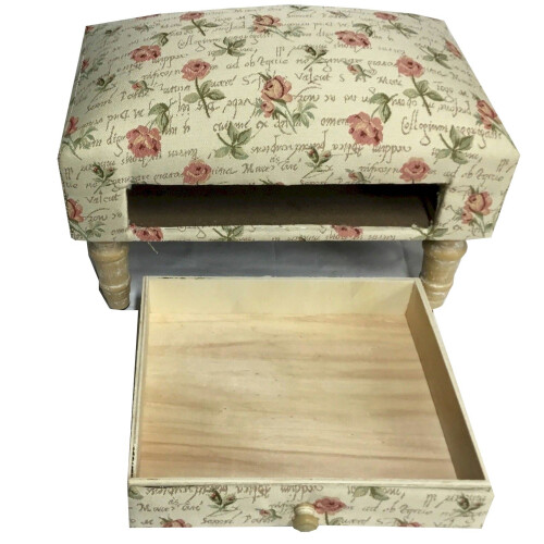 Rectangular Cream and Pink Rose Footstool with Drawer 2