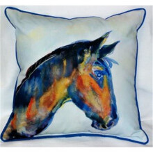 Betsy Drake ZP090 Blue Horse Indoor & Outdoor Throw Pillow, 22 x 22 in.