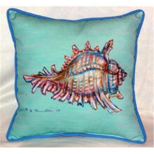 Betsy Drake HJ094C Conch - Teal Indoor & Outdoor Throw Pillow, 18 x 18 in.