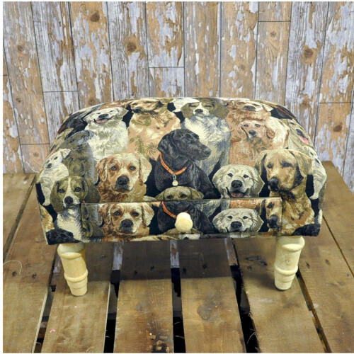 Rectangular Dog Tapestry Footstool with Drawer 1