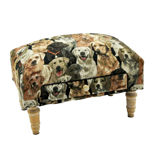 Rectangular Dog Tapestry Footstool with Drawer