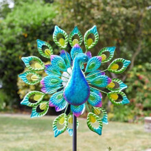 Free Standing Decorative SOLAR Peacock Design Wind Spinner