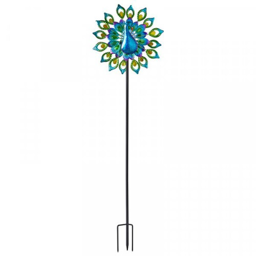 Free Standing Decorative SOLAR Peacock Design Wind Spinner 1