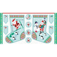 Jolly Santa Snowman Christmas Holiday Stocking Cotton Quilting Fabric Panel