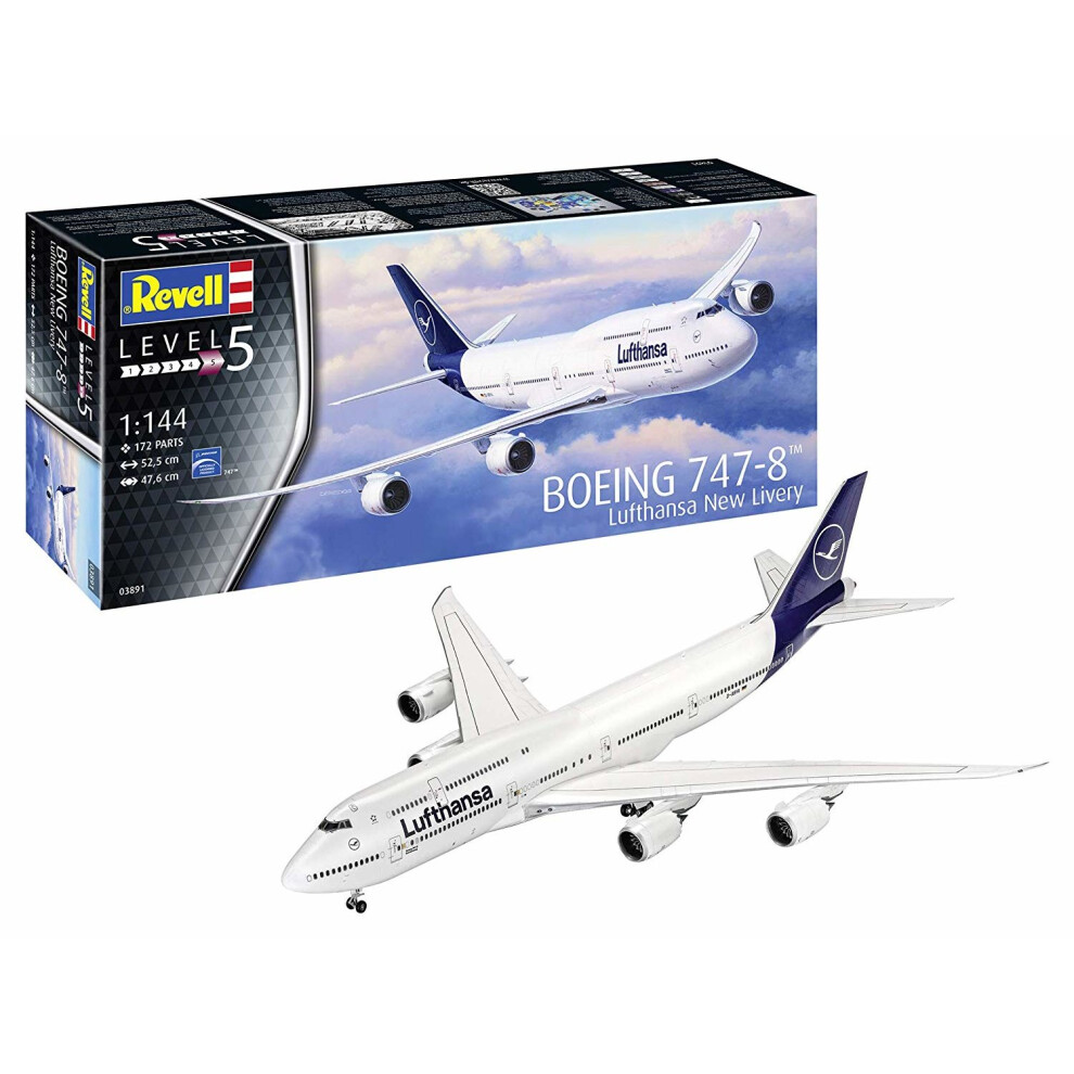 Revell GmbH 03891 Boeing 747-8 Lufthansa "New Livery" Plastic Model Kit, White, 1:144