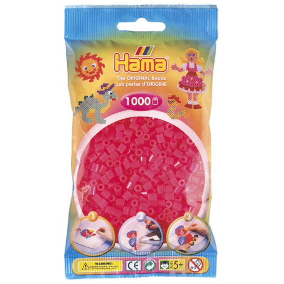 Hama Beads 1000 Bead Pack Neon Fuchsia