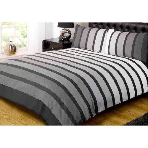(Double) “Soho” Black Striped Duvet Set by Finest Homeware