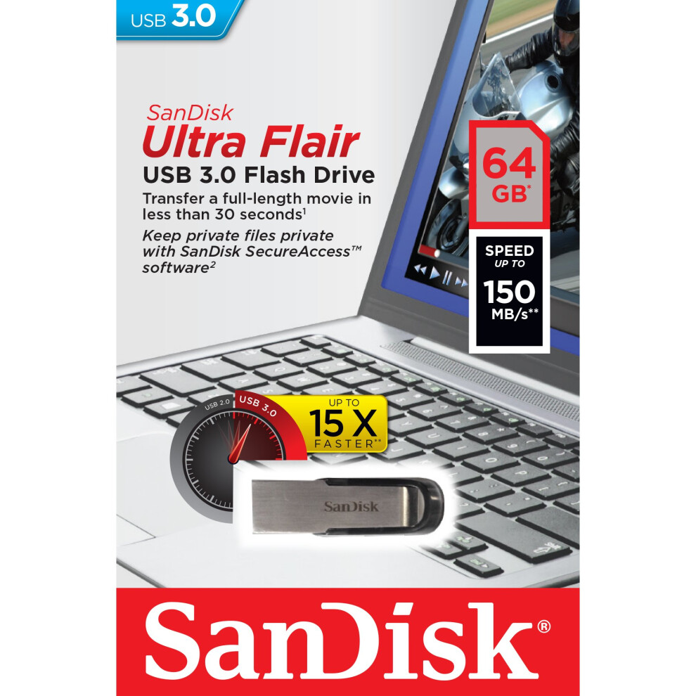 SanDisk 64GB Ult Flair USB 3.0 Flash/Dr