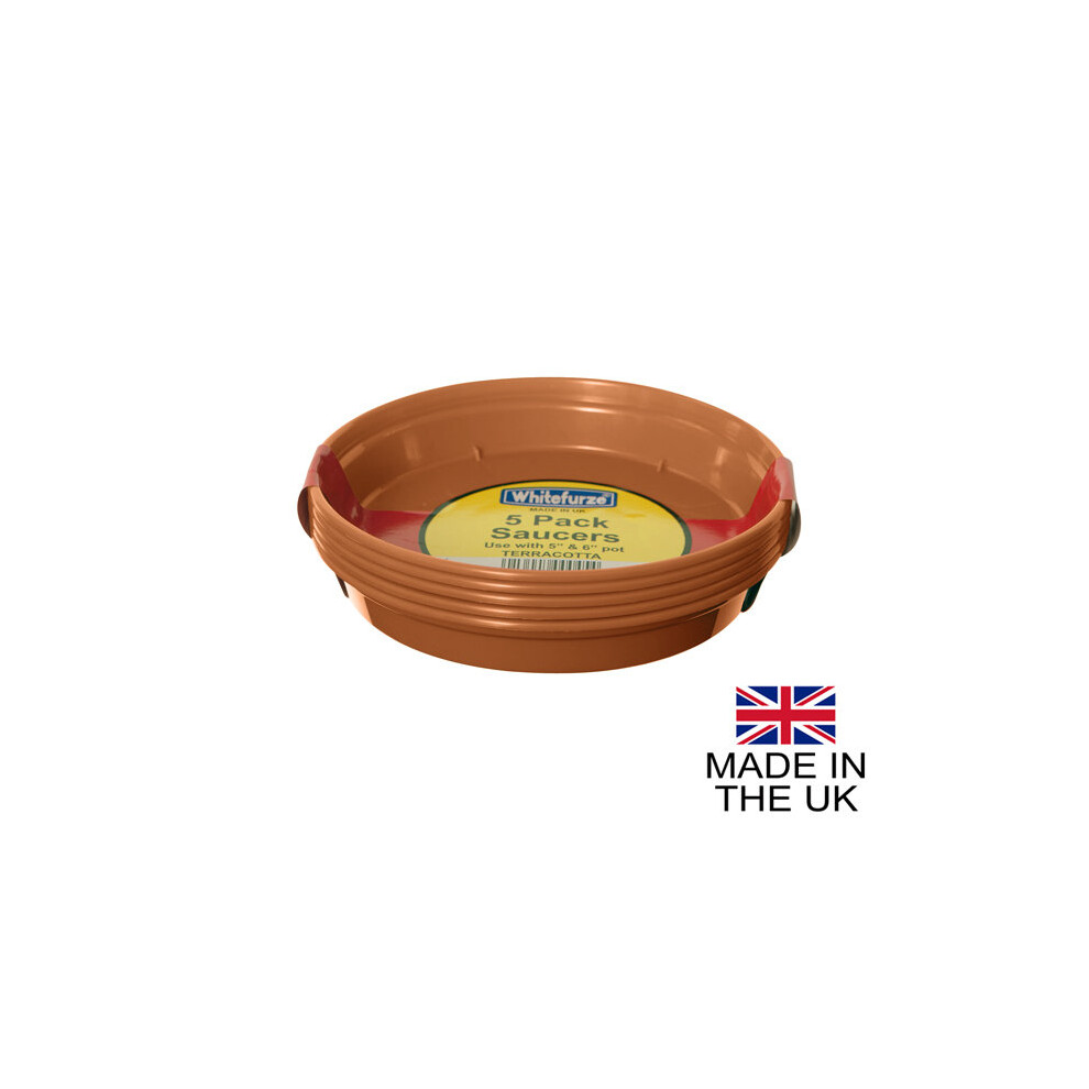 (5"-6" Saucer (Pk of 5)) Terracotta Colour Plastic Plant Flower Pots or Saucers - Various sizes 3" to 15