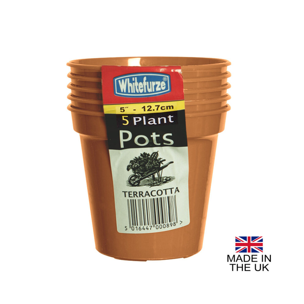 (5" Pot (Pack of 5)) Terracotta Colour Plastic Plant Flower Pots or Saucers - Various sizes 3" to 15
