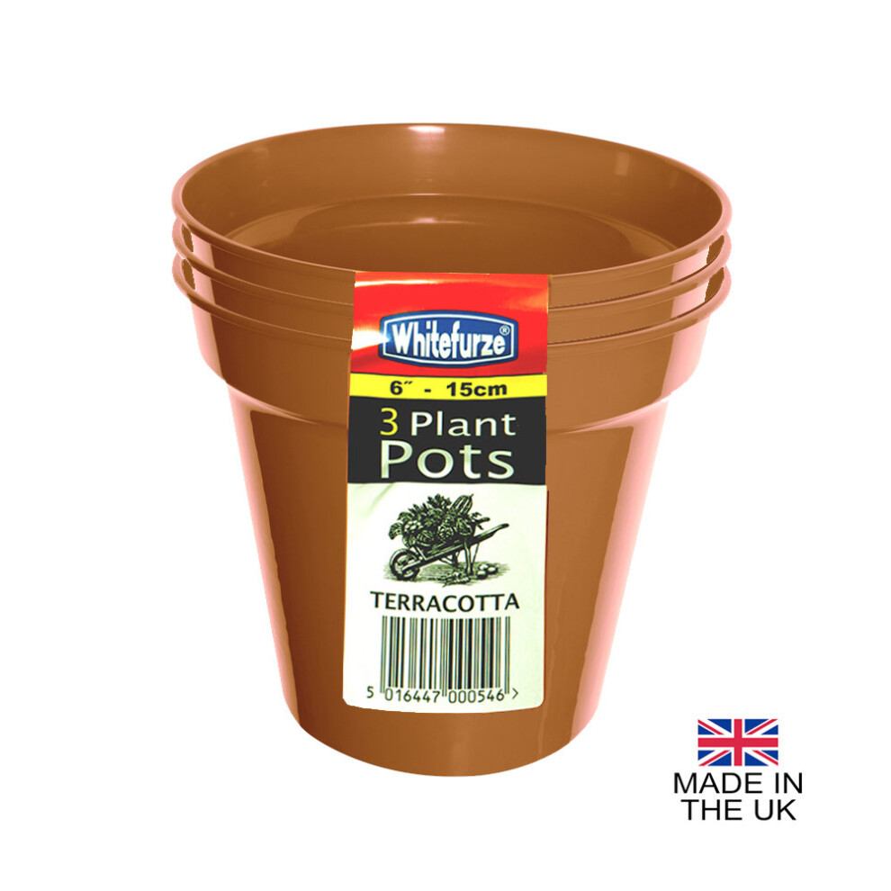 (6" Pot (Pack of 3)) Terracotta Colour Plastic Plant Flower Pots or Saucers - Various sizes 3" to 15