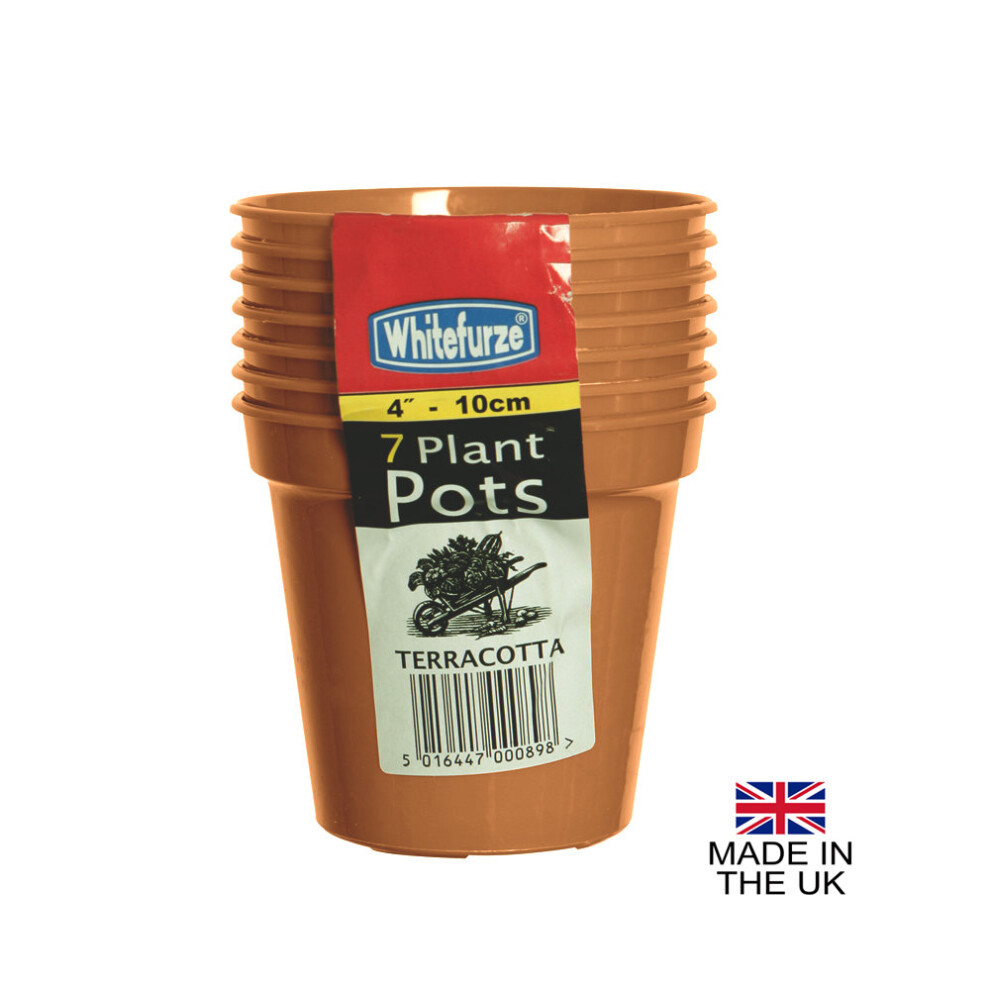 (4" Pot (Pack of 7)) Terracotta Colour Plastic Plant Flower Pots or Saucers - Various sizes 3" to 15