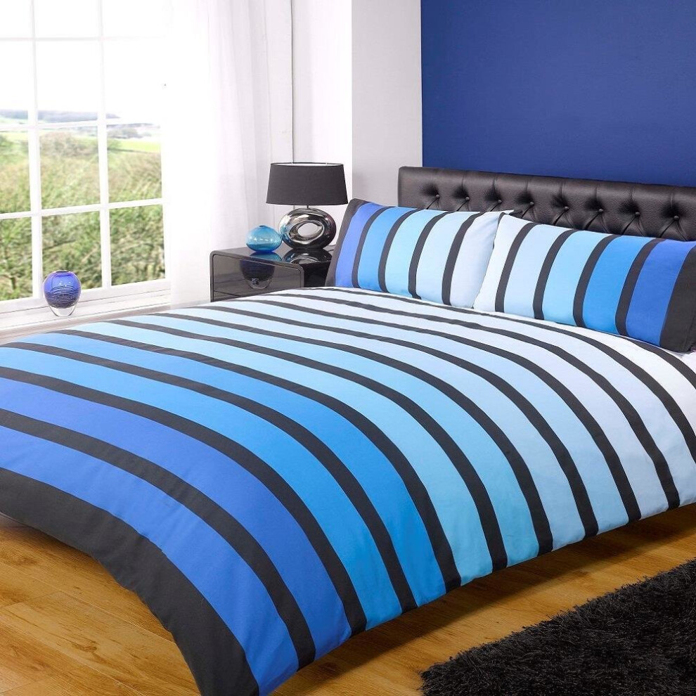(Double) Soho Blue Striped Duvet Set by Finest Homeware