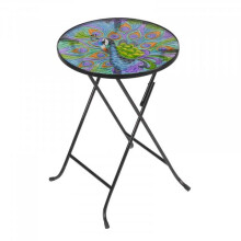 Outside Peacock Design Glass Folding Drinks Table Bird Stained Side