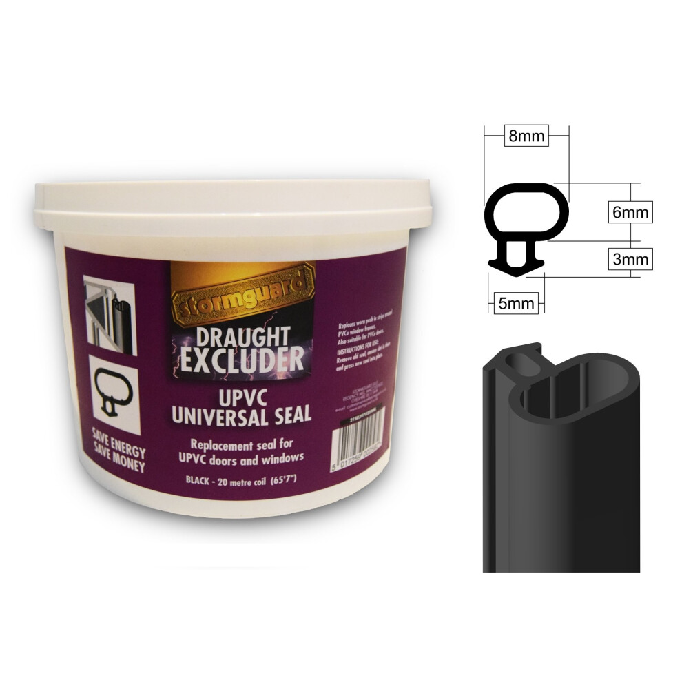 Stormguard UPVC Universal Seal - 20m Long Replacement Rubber Seal for PVC Window & Doors