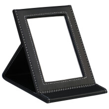 TRIXES Black Faux Leather Folding Mirror