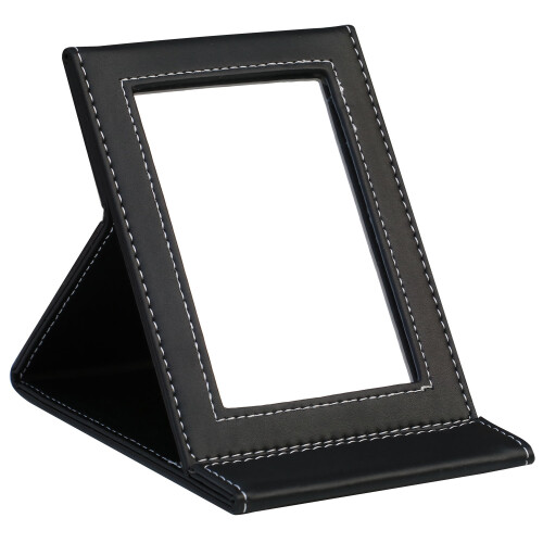 TRIXES Black Faux Leather Folding Mirror