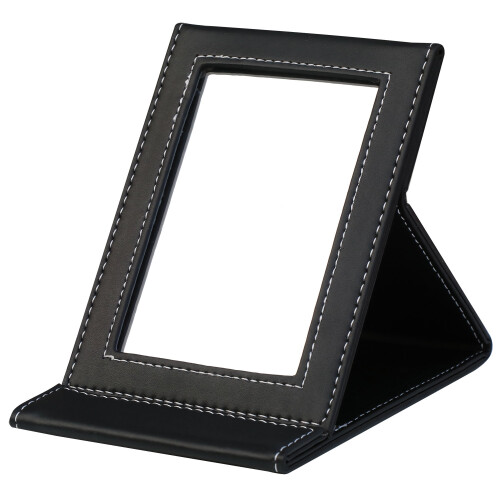 TRIXES Black Faux Leather Folding Mirror 1