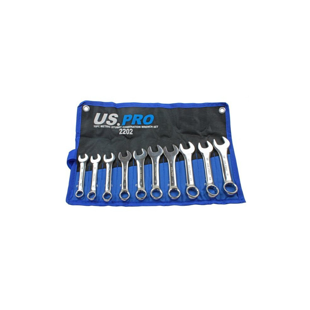 US PRO Tools 10pc Metric Stubby Combination Spanner Wrench Set 10 - 19mm