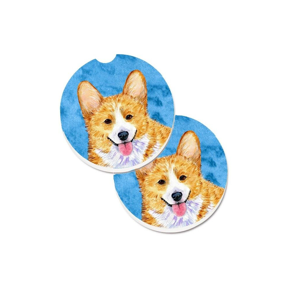 Carolines Treasures Ss4762-Bucarc Corgi Set Of 2 Cup Holder Car Coaster Blue 638508595294