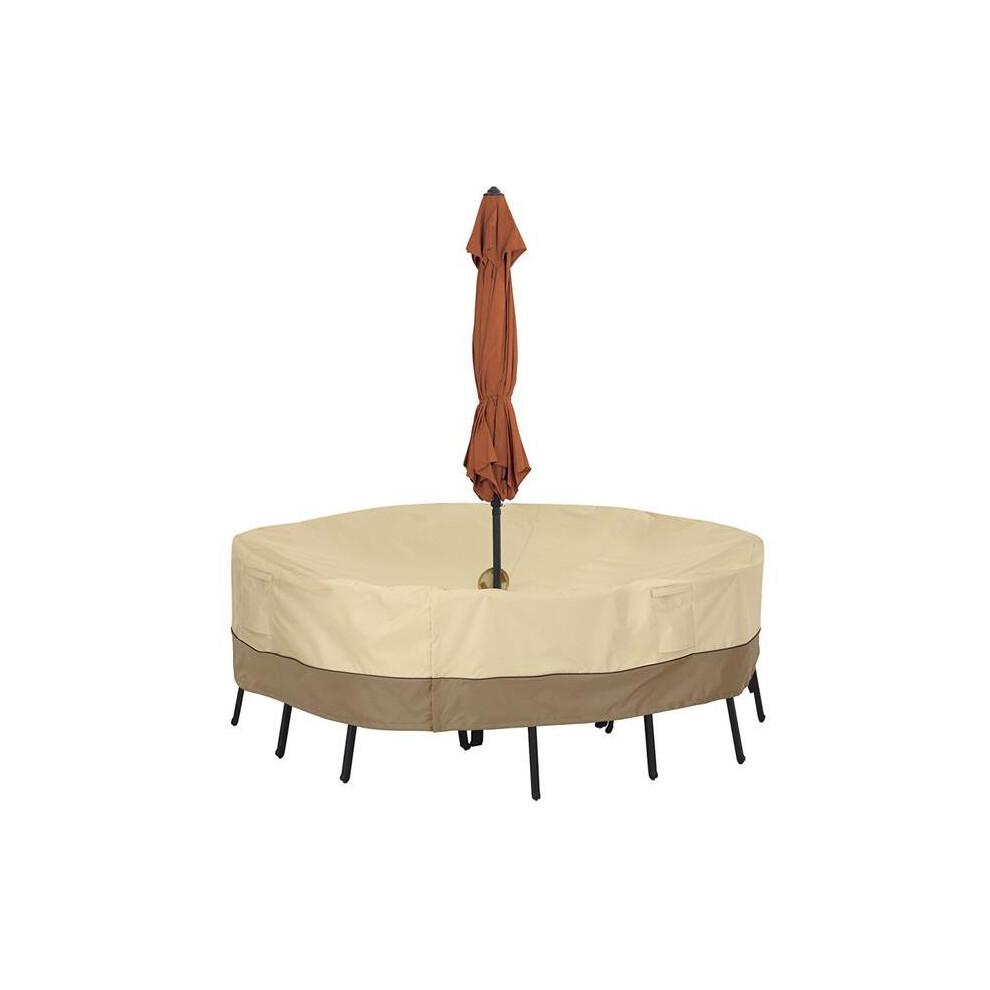 Classic Accessories 55-462-041501-00 Round Table & Chair Set Cover With Umbrella Hole - Large, Brown