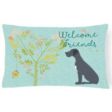 Carolines Treasures BB7587PW1216 Welcome Friends Black Great Dane Canvas Fabric Decorative Pillow, 12 x 16 in.