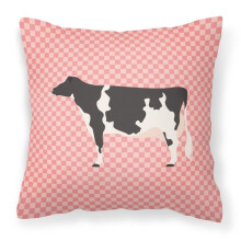 Carolines Treasures BB7822PW1818 Holstein Cow Pink Check Fabric Decorative Pillow, 18 x 18 in.