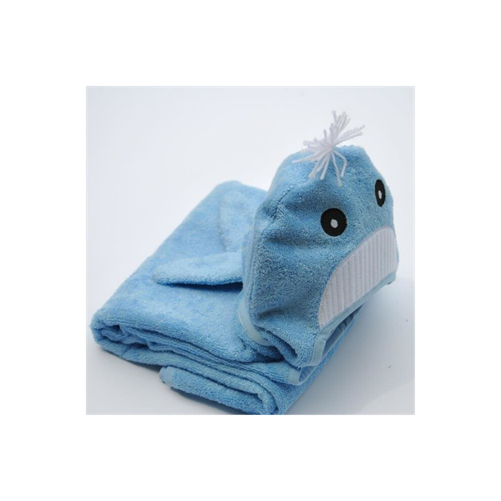 Bhtw001 Baby Whale Hooded Bamboo Turkish Towel - 0-24 Months Blue Little Ashkim