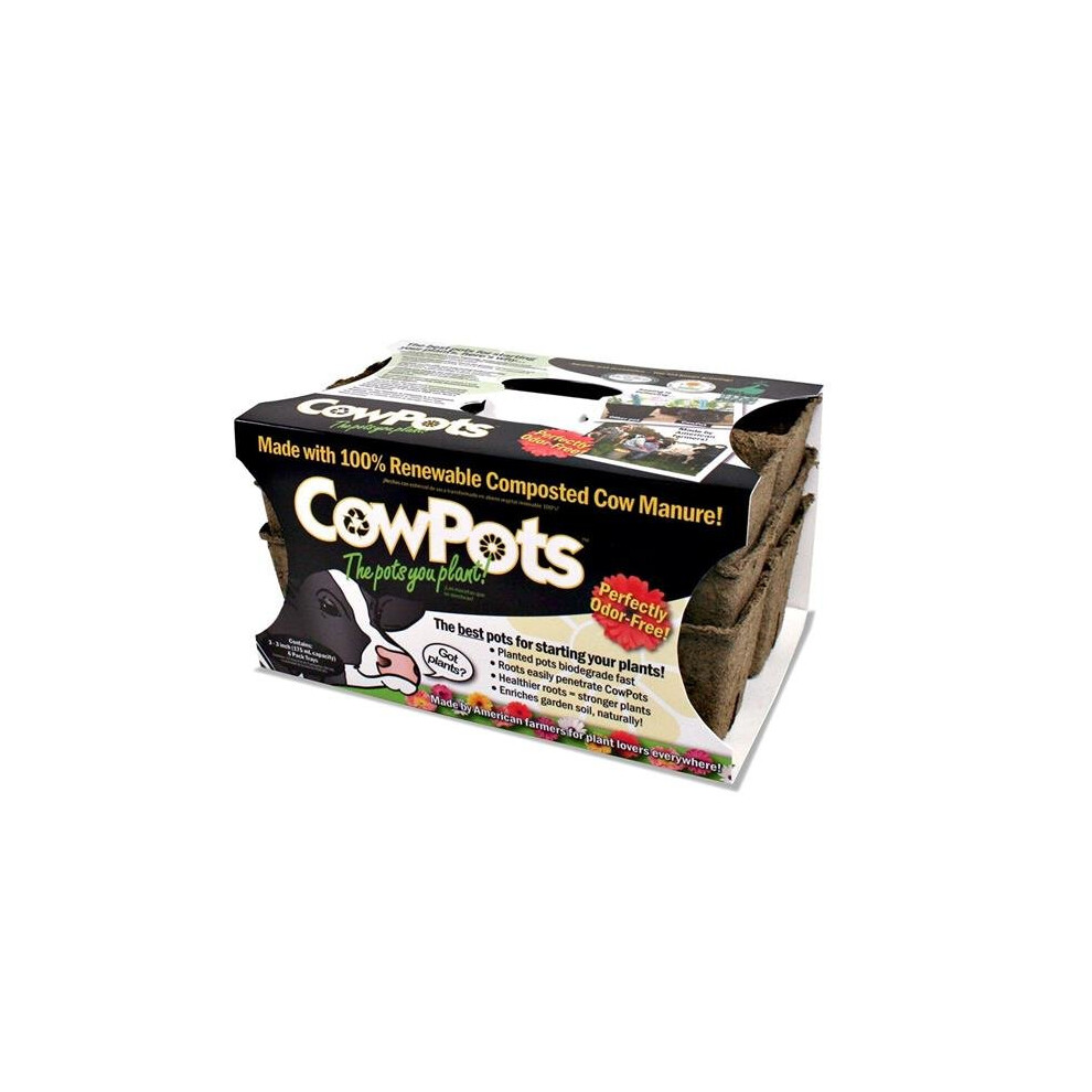 CowPots #3 SixCell Tray (16) - Self-Supporting, Compact Seed Starter with 96 Cells