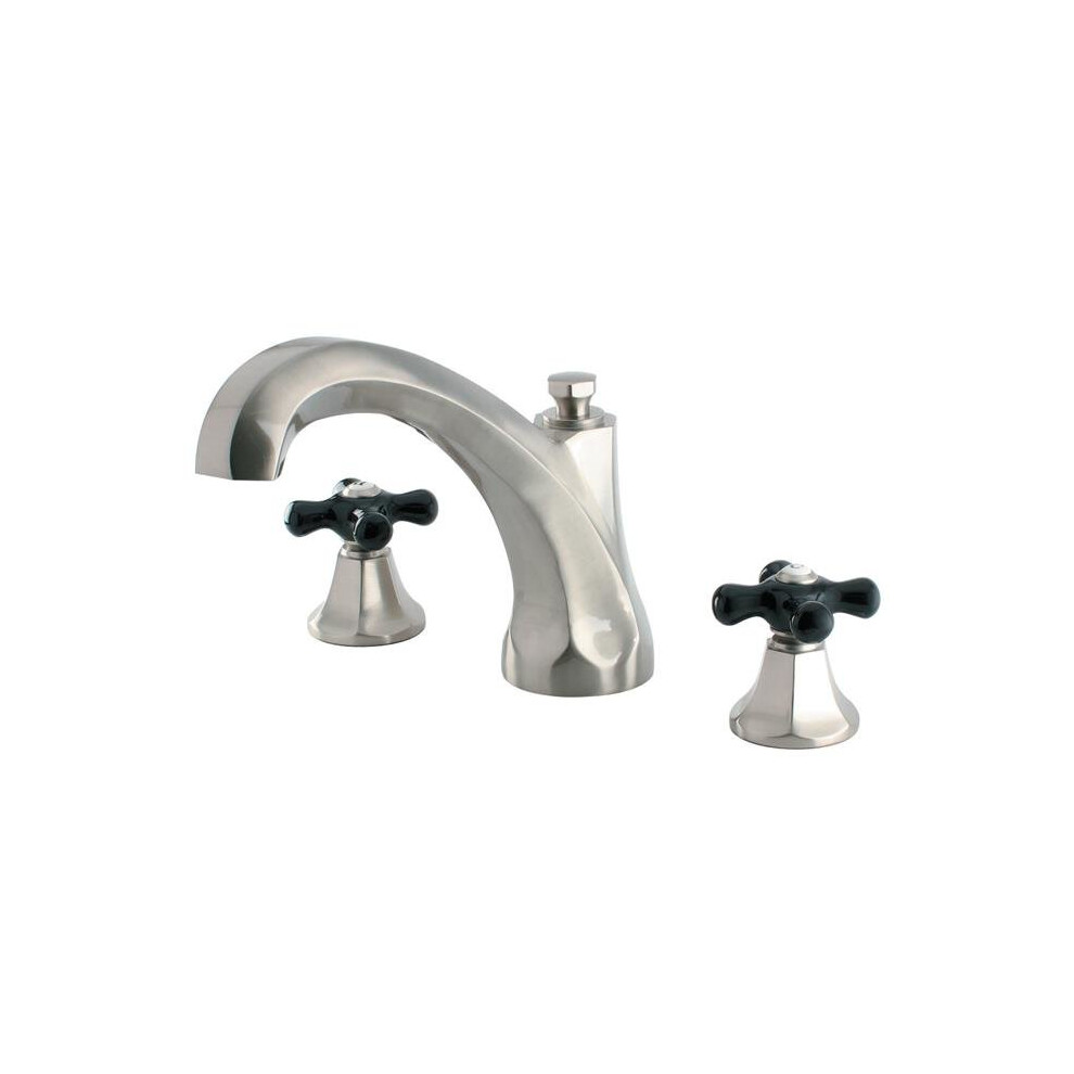 Kingston Brass Ks4328pkx Metropolitan Onyx Roman Tub Filler With Black Porcelain Cross Handle, Satin Nickel 663370304347