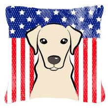 Carolines Treasures BB2152PW1818 American Flag & Yellow Labrador Fabric Decorative Pillow, 18 x 3 x 18 in.