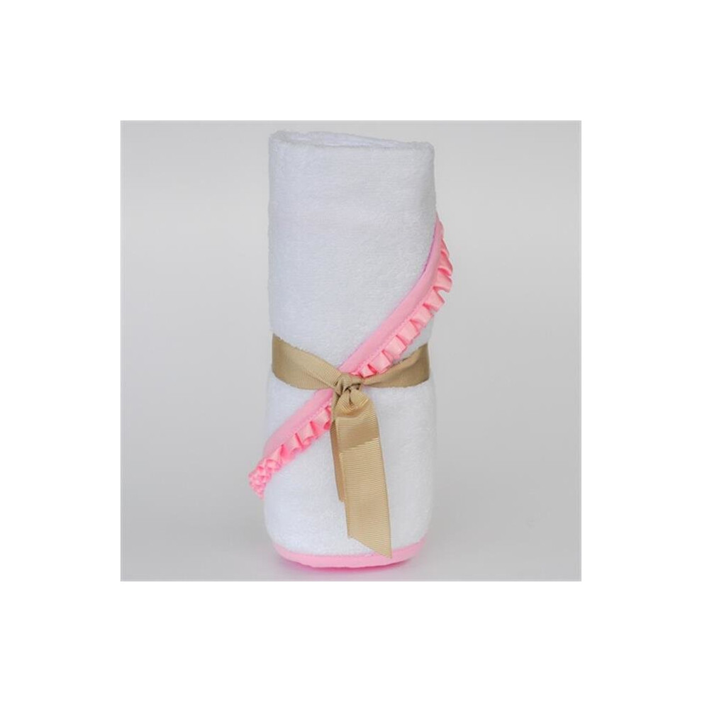Bhtnbp Newborn Hooded Bamboo Turkish Towel - White With Pink Ribbon Pink,White Little Ashkim