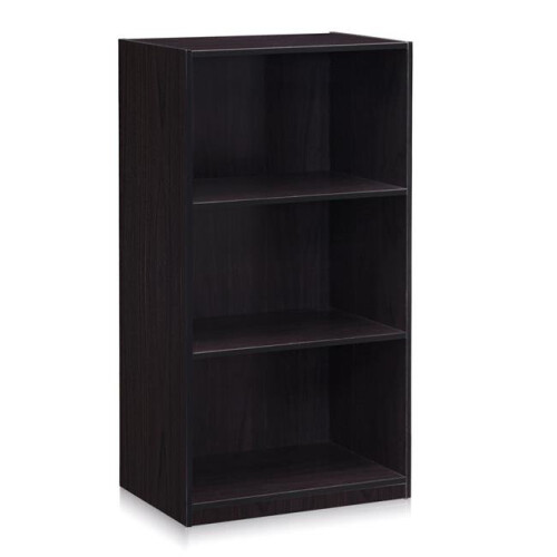 Furinno 99736DWN Basic 3-Tier Bookcase Storage Shelves, Dark Walnut