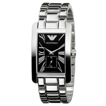 Emporio Armani Mens Gents Watch Black Dial Stainless Steel Bracelet AR0156