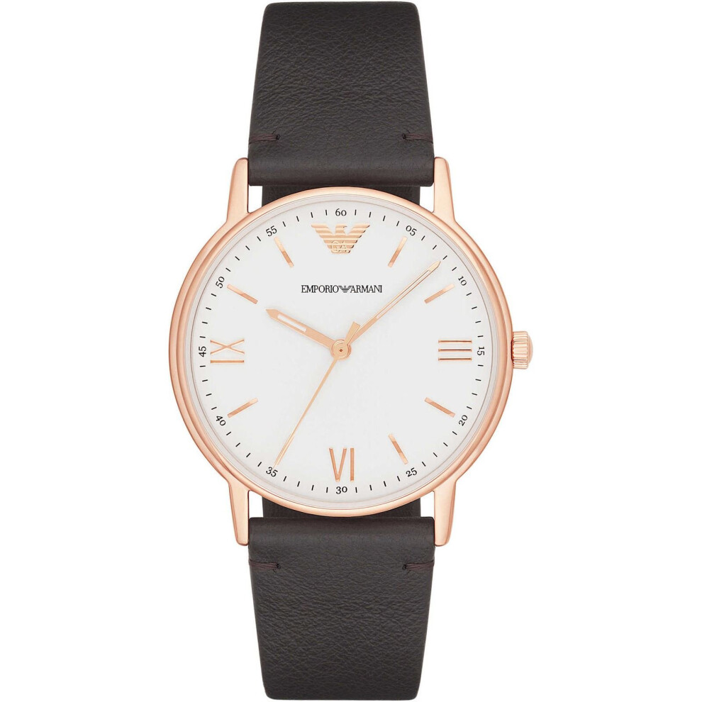 Emporio Armani Mens Gents Watch Brown Leather Strap White Dial AR11011
