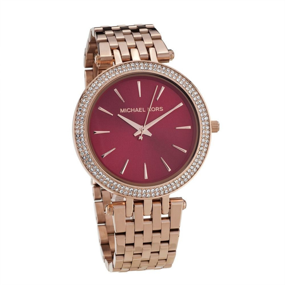 Michael Kors Darci Ladies Watch Rose Gold PVD Bracelet Red Dial MK3378