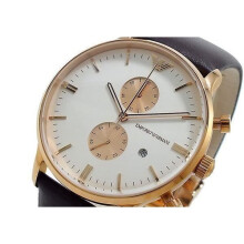 Emporio Armani Men's Classic AR0398 Brown Leather Quartz Watch with White Dial