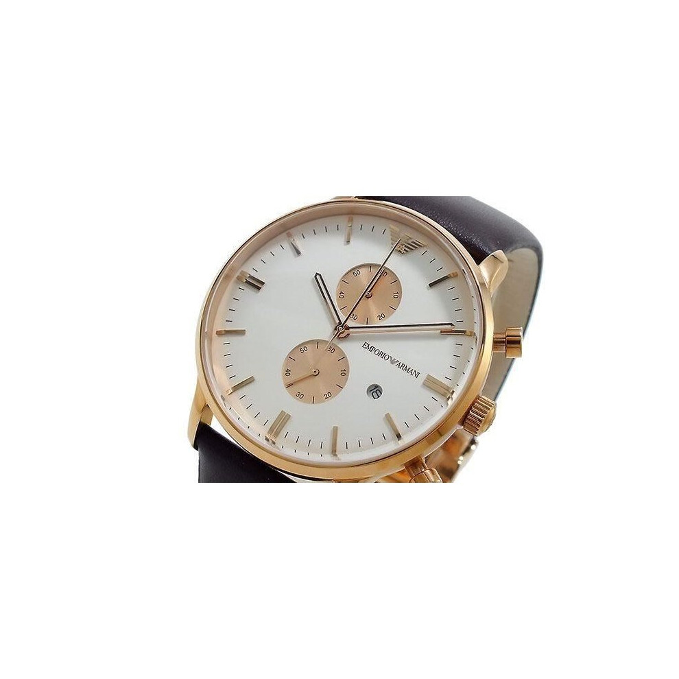 Emporio Armani Men's Classic AR0398 Brown Leather Quartz Watch with White Dial