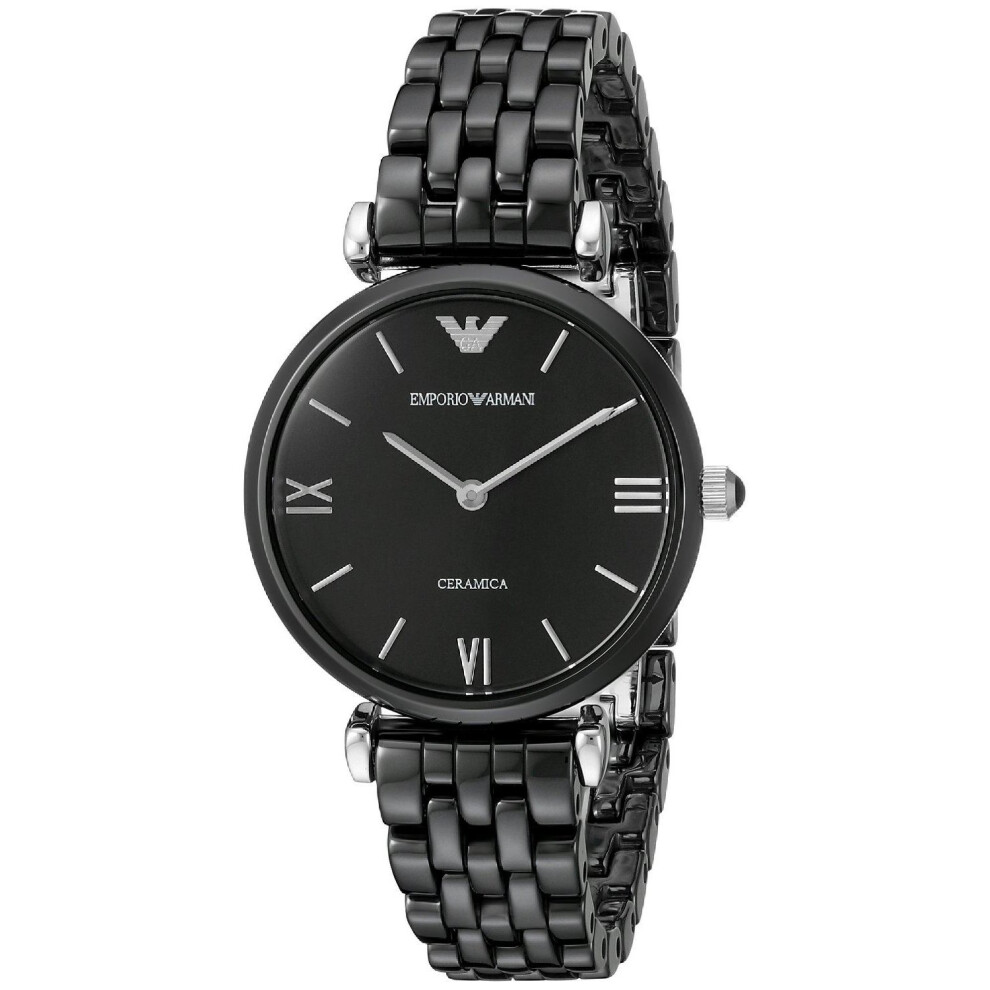 Emporio Armani Women's Retro AR1487 Black Ceramic Analog Quartz Watch with Silver Dial