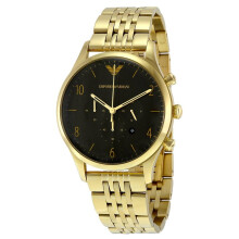 Emporio Armani Herren Chronograph Uhr Gold PVD plattiert Armband schwarzes Zifferblatt AR1893