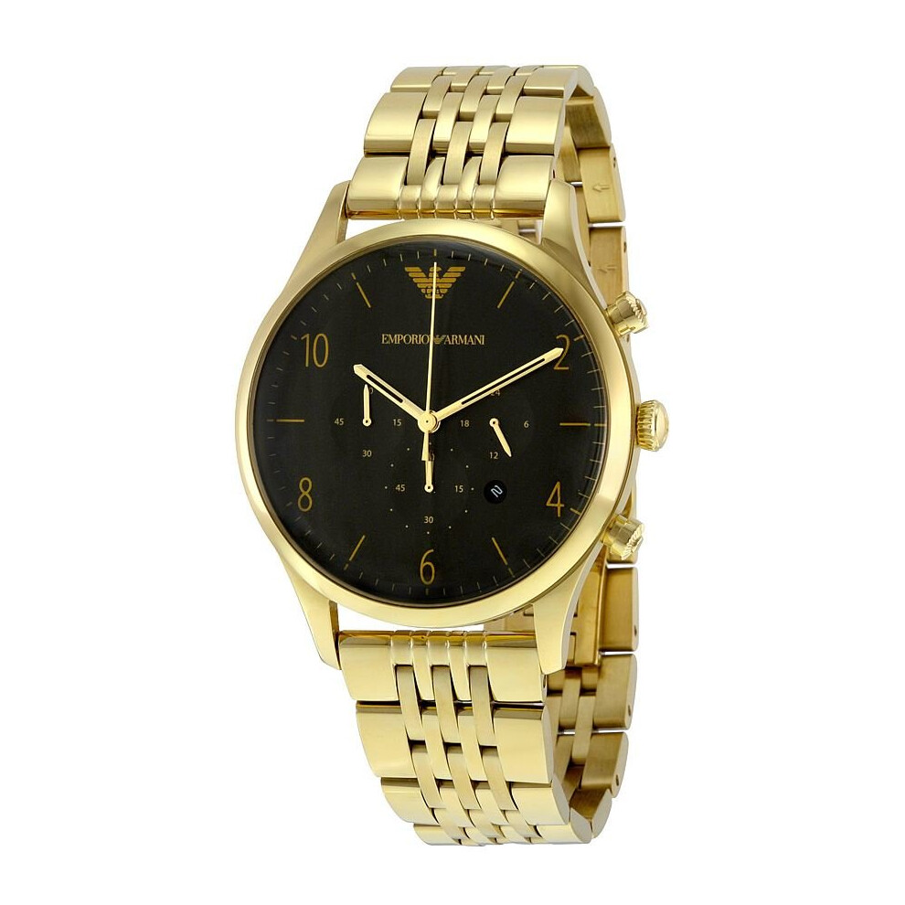 Emporio Armani Mens Chronograph Watch Gold PVD Plated Bracelet Black Dial AR1893