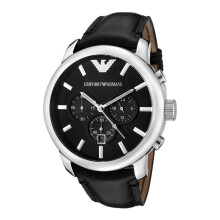 Emporio Armani Herre Kronograf Klokke med svart lærreim og skive AR0431