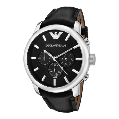 Armani Emporio Armani Ανδρικό ρολόι χρονογράφου Μαύρο δερμάτινο λουράκι με καντράν AR0431