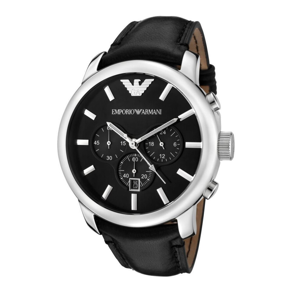 Armani Emporio Mens Chronograph Watch Black Leather Strap Dial Ar0431