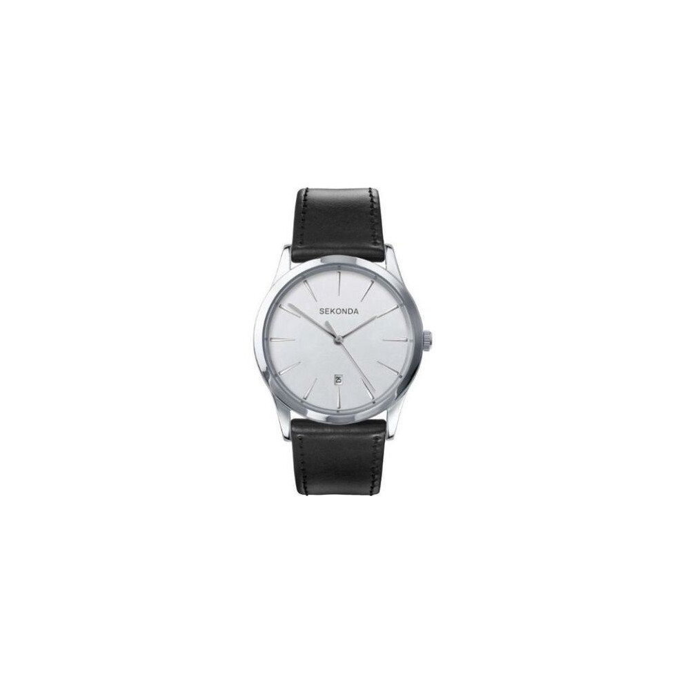 Sekonda Men's Black Leather & Silver White Date Watch 3531