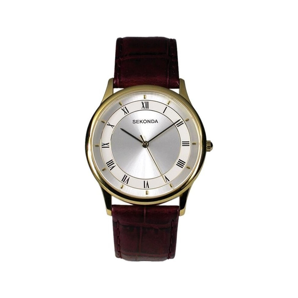 Sekonda Mens Watch Brown Leather Strap Silver Dial 3734