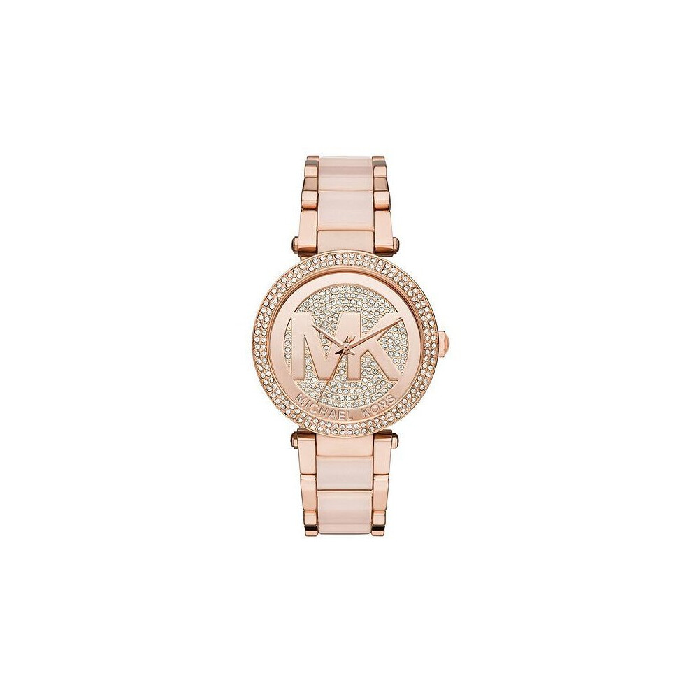 Michael Kors Parker Ladies Watch Rose Pvd Bracelet Crystal Paved Dial Mk6176 Gold