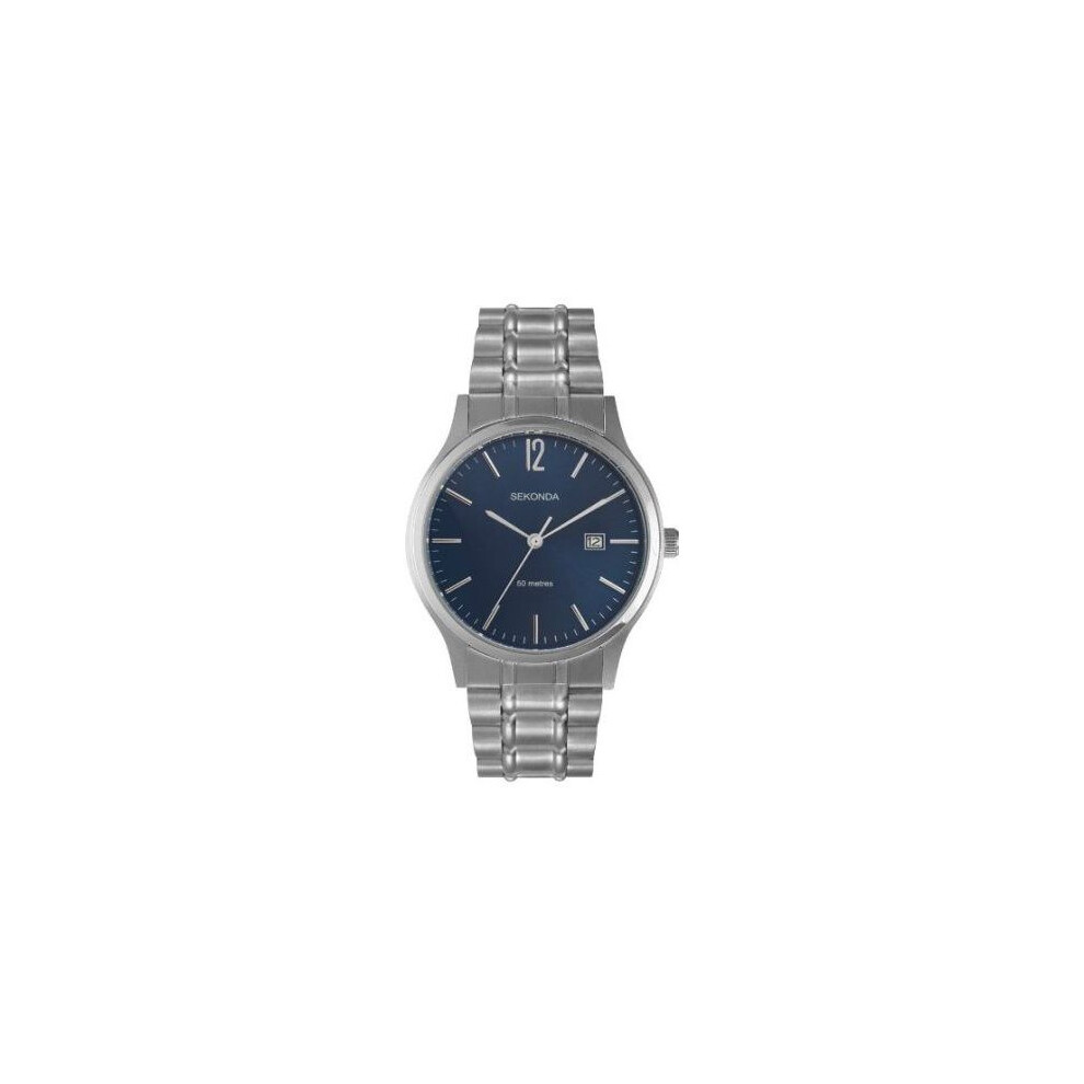 Sekonda Mens Quartz Watch Blue Face  Silver Stainless Steel Bracelet 3728